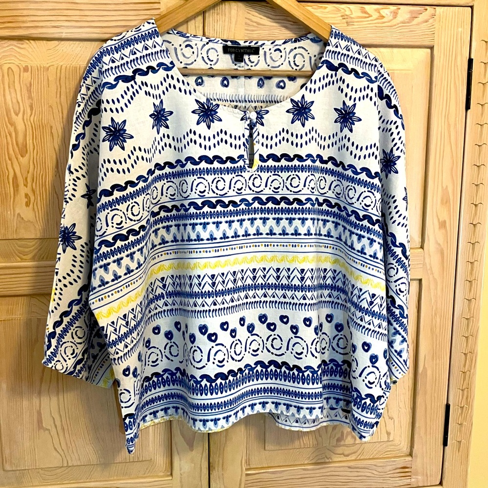 For Cynthia Nautical Quarter Sleeve Linen Relaxed Fit